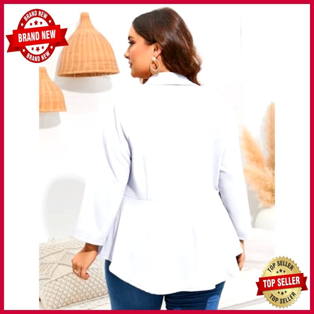 Plus Size Open Front Blazer with Pockets, Polyester Spandex, Work Office Casual - Picture 5 of 6